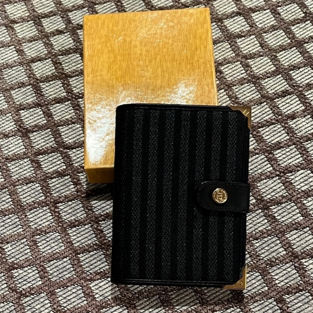 Fendi black pequin zucca agenda and pen 1990s